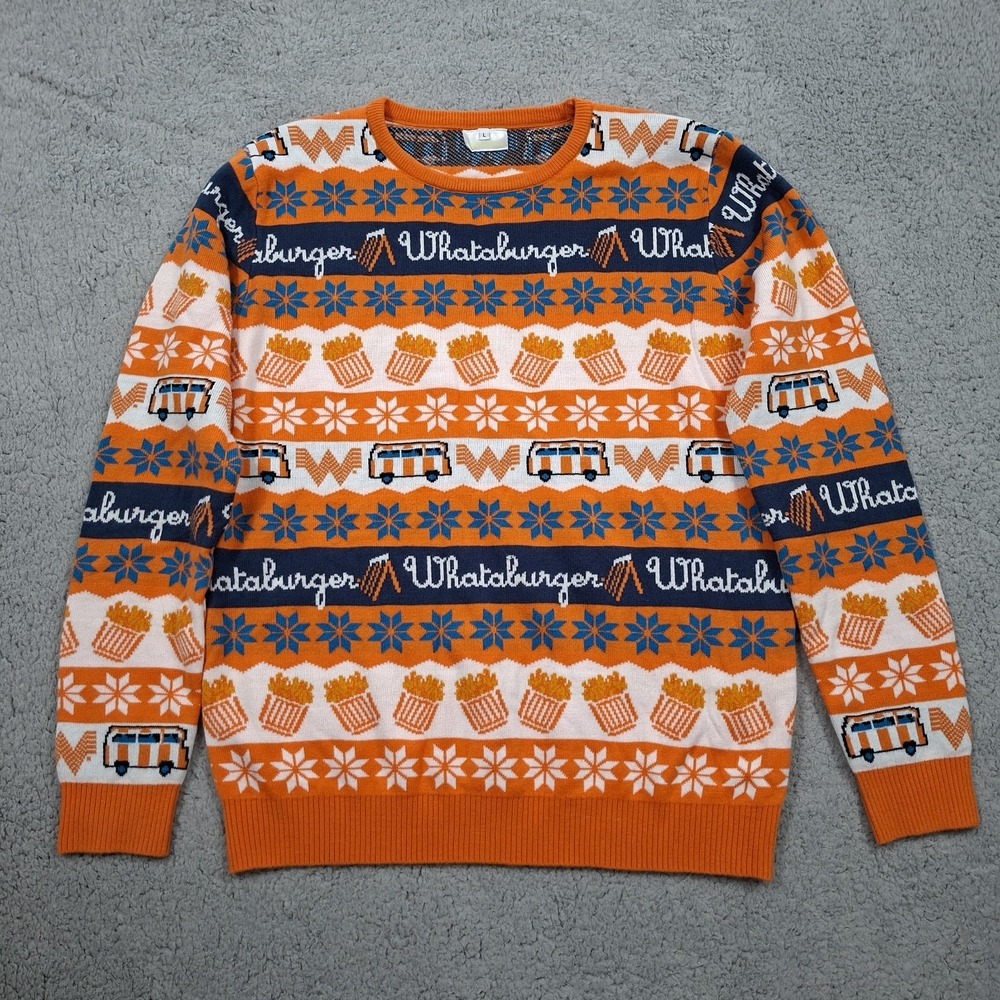 Whataburger Ugly Christmas Sweater Mens Large Orange Fries‎ Retro Holiday Kitsch